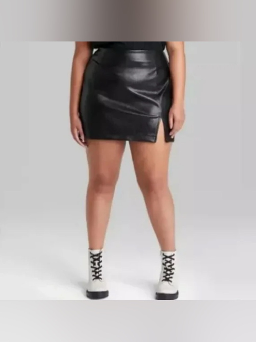 NWT- Medium Wild Fable Black Faux Leather Mini Skirt with Side Slit